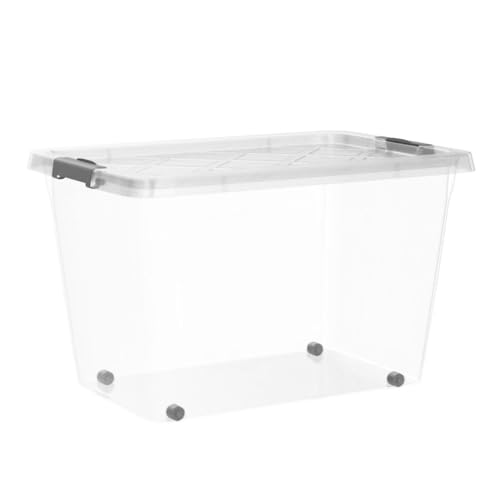 ATHLON TOOLS 4x 60 L Aufbewahrungsboxen mit Deckel, lebensmittelecht - Verschlussclips - 100% Neumaterial Plastik-Box transparent - Kleiderboxen stapelbar…