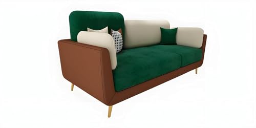 Image of Modern Sofa, 3 Seater with Decorative Cushions, Chesterfield Arm Three Seater for Living Room Guest Room Hotels & Office (Green and Beige)