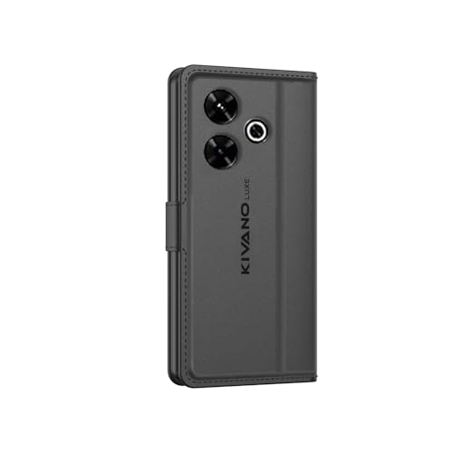 Image of KIVANO LUXE Compatible for Poco M6 Plus 5G / Redmi 13 5G Luxury Handmade Leather Magnetic Flip Folio Case | Card Holder & Kickstand | Slim Protective Cover | Unisex - Black