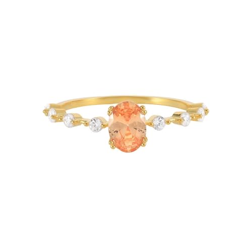 ANAZOZ Anillo Alianza Mujer Oval con Circonita, Anillos Matrimonio Oro Mujer 14 K, Oro, Talla 18(58mm)