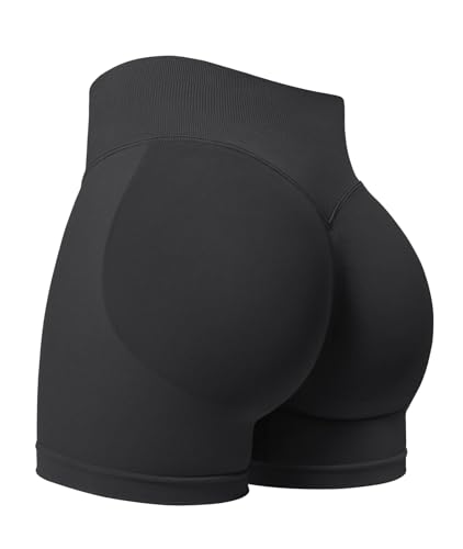 ZAAYO Damen Sport Shorts 3.6' Invisible Scrunch Butt Lifting Gym Workout Short Hoch Taille Yoga Short Nahtlose Booty Biker Shorts Schwarz S