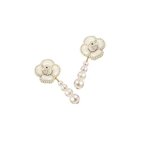 Gioielli di Moda Moda Donna Orecchini Eleganti Argento 925 Fiore di Camelia Orecchini Pendenti con Perle Gioielli per Banchetti per Feste Orecchini di Fascia Alta