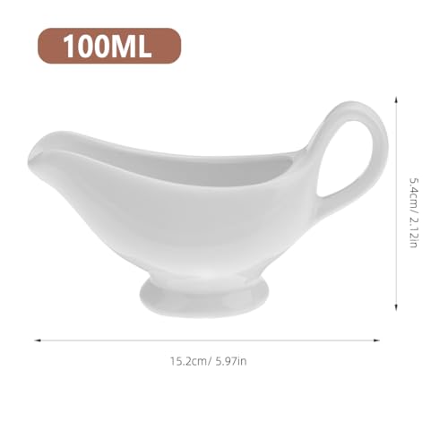 Image of UKCOCO Ceramic Gravy Boat Sauce Container 5.98X2.12X3.34In Porcelain Seasoning Condiment Server with Ergonomic Handle for Home Kitchen Dining and Parties
