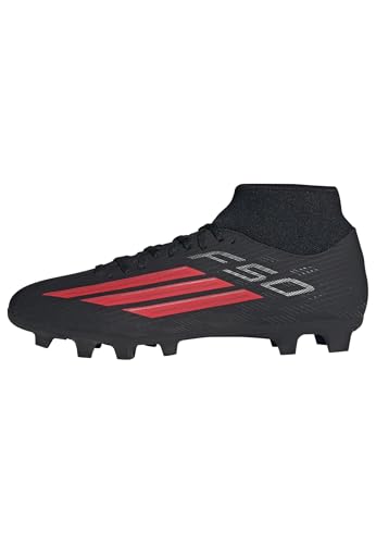 adidas Unisex Adulto F50 Club Mid Cut Firm Ground/Multi Ground Football Boots, Core Black/Lucid Red/Core Black, 42 EU