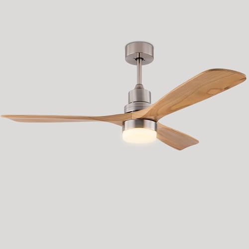 Ventilador de Techo Inteligente de 48 Pulgadas con Luces LED de 24 W, 6 velocidades, Control Remoto y Control Remoto de Pared, Motor CC Reversible, 3 aspas de Madera, Ideal para do