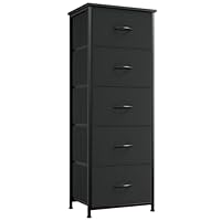 Somdot Tall Chest of Drawers for Bedroom with 5 Drawers, Storage Organiser Fabric Dresser for Closet Bedside Nursery Laundry Living Room Entryway Hallway, Black