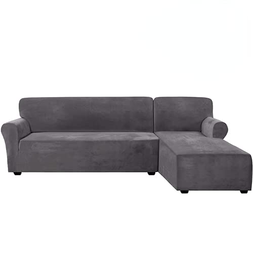 Couvre canape en forme de l gris housse canape dangle velours 2 pieces - 2