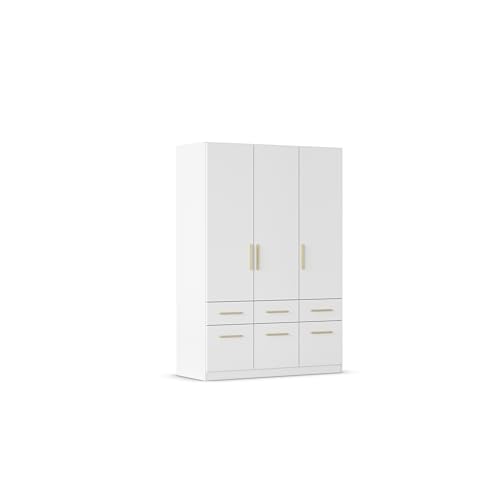 Rauch Möbel Dundee, Kleiderschrank, Schrank, Garderobe, Organizer, 3-türig, 6 Schubladen, Farbe Weiß, Holzgriff Eiche Massiv, 136x197x54cm Rauch Möbel Dundee, Kleiderschrank, Schrank, Garderobe, Organizer, 3-türig, 6 Schubladen, Farbe Weiß, Holzgriff Eiche Massiv, 136x197x54cm