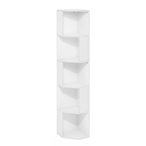 Furinno Econ 5-Tier Freestanding Corner Shelf Bookcase, Bookshelf, White