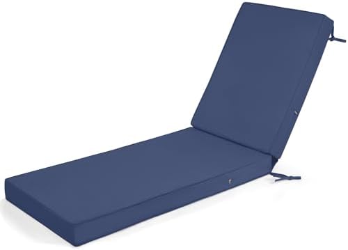 mudilun Lounge Chair Cushion Water Proof Outdoor Lounge Chair Cushions with Ties Non-Slip Chaise Lounge Cushion Removable Patio Seat Cushions for Garden Pool Beach Lounge (Deep Blue)