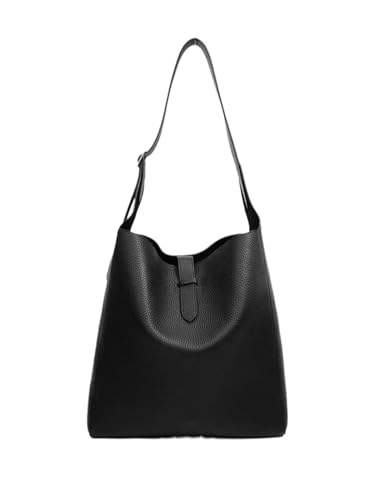 Shoulder bag, Genuine Leather Underarm Bag Bucket Crossbody Large Capacity Bag(Black)