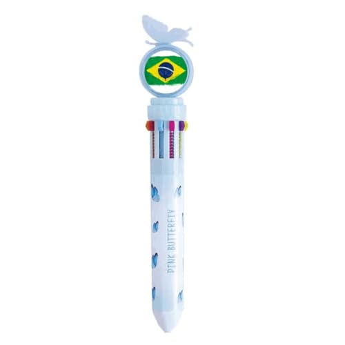 Stylo à bille rétractable multicolore avec drapeau du Brésil peint à la main pour collection