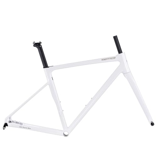 QUYCOIU 45/48/51/54Cm Cuadro Bicicleta Carretera Carbono 700C Frenos De Disco Ejes Pasantes Horquilla Fibra Carbono Cuadro Bicicleta Aleación Aluminio F12*100Mm R12*142Mm BB68Mm(White,51cm)