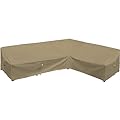 Flexiyard Heavy Duty Outdoor Sectional Sofa Cover, 120"X90" L-Shaped Waterproof 600D Patio Furniture Covers, Lawn Patio Couch Protector(Desert Khaki, L-Shaped-Right Facing-120 x90)