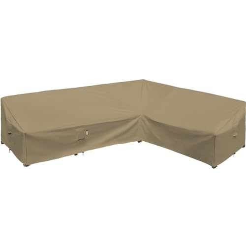 Flexiyard Heavy Duty Outdoor Sectional Sofa Cover, 120"X90" L-Shaped Waterproof 600D Patio Furniture Covers, Lawn Patio Couch Protector(Desert Khaki, L-Shaped-Right Facing-120 x90)