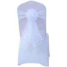 ZiDeTang Pack of 12 Spandex Stretch Ready Chair Sashes Rose Bow Sash for Wedding and Events Supplies Party Decoration Chair Cover Sash -White