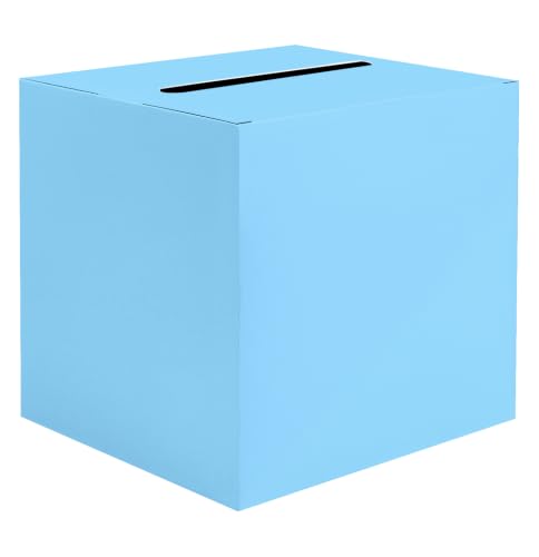Image of SietDESEO Light Blue Card Box for Graduation Large Gift Card Box Holder 9.8 inch x 9.8 inch Money Cards Box Diy Card Box for Wedding Reception Baby Shower Birthday Cards Box Holder