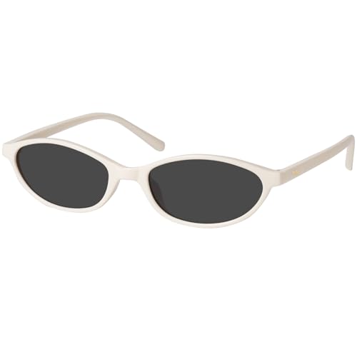 mosanana Trendy Oval Sunglasses for Women Retro 90s Small Vintage Cute Fashion Cool White 2026 Thin Skinny Narrow Tiny Grey Sunnies MS52587