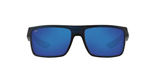 Costa Del Mar Men s Motu Polarized Rectangular Sunglasses, Matte Black Teak Blue Mirrored Polarized-580P, 58 mm