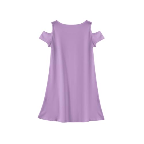 Girls Summer Dress Short Sleeve Cold Shoulder Solid Color Swing Casual Dresses, Ages 4-142