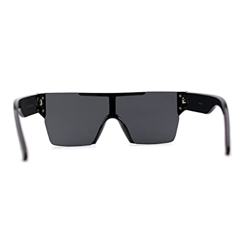 Womens Rhinestone Flat Top Rimless Shield Mafia Sunglasses4