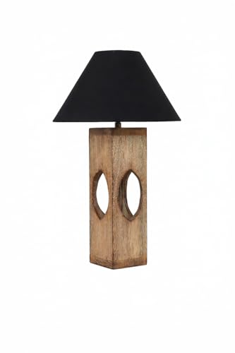 Image of tu casa Mango Wood Table Lamp | Black Cotton Shade Bedside Lamp | Decorative Lighting for Bedroom Living Room Dining Study Hall | Home Decor & Diwali Gifting | 44 cm (Bulb Not Included)
