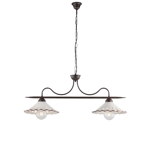 Lustre Osteria en fer forgé patiné et diffuseurs en céramique d'art rustique italien