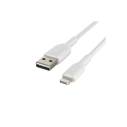 Belkin BoostCharge Braided Lightning Cable - 3.3ft/1M - MFi Certified Apple iPhone Charger USB to Lightning Cable - iPhone Cable - iPhone Charger Cord - Apple Charger - USB Phone Charger - White