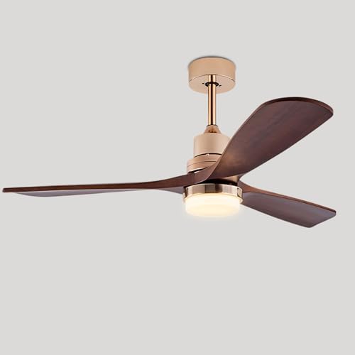 Ventilador de Techo Inteligente de 48 Pulgadas con Luces LED de 24 W, 6 velocidades, Control Remoto y Control Remoto de Pared, Motor CC Reversible, 3 aspas de Madera, Ideal para do