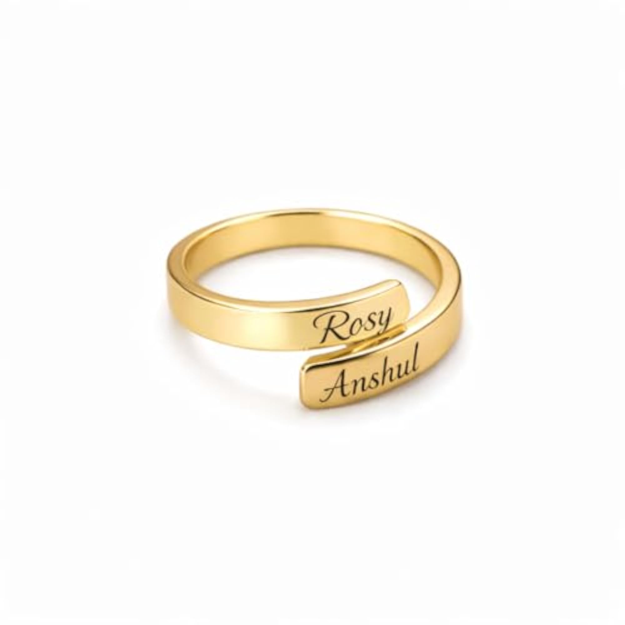 Personalized Couple Name Wrap Ring, Custom Engraved Stainless Steel