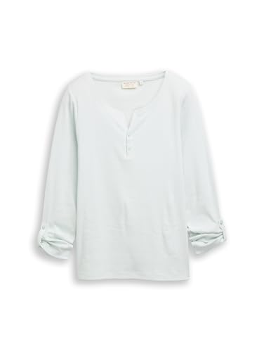 Tom Tailor Damen 1024036 Henley Longsleeve Mit Streifenmuster, 40015 - Offwhite Mint Small Stripe, M EU – Ansicht 5