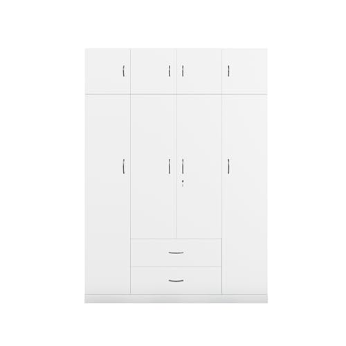 Image of VIKI Wardrobe | Wooden Almirah for Clothes,Door for Bedroom with Loft, 4 Door Wardrobe with Drawer & Hanging Space (Frosty White - 40D x 160W x 220H) | 1 Year Warranty | Free Assembly