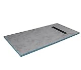 MARWELL Duschelement 90 x160 x 4 cm direkt befliesbar mit integrierter Ablaufrinne und waagerechtem Ablauf - bodeneben und barrierefrei einbaubar - integriertes Gefälle