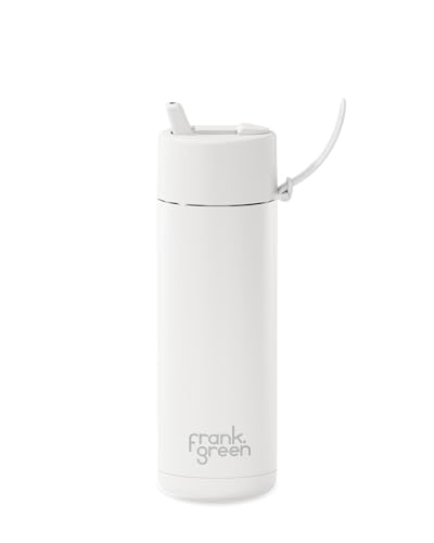 Frank Green - Ceramic Reusable Bottle - Stainless Steel Water Bottle With Straw, Insulated Water Bottle, Metal Water Bottle - Flip Straw Lid - 20oz - Cloud