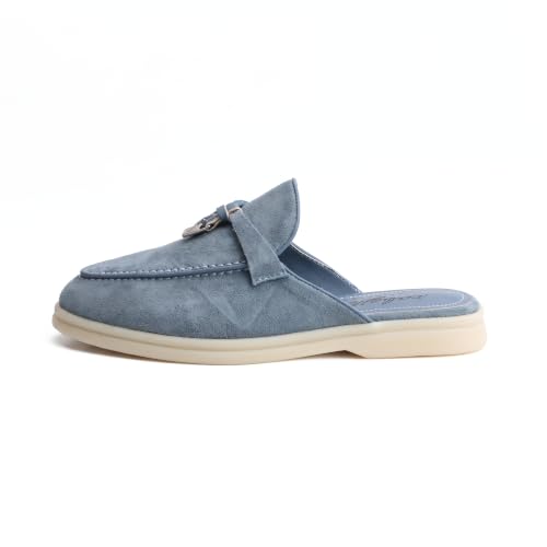 Image of XOBZJH Designer Women's Mules Flat Heel - Suede Leather Flats with Tassel Detail, Comfortable Slip-On Backless Loafers,Casual & Work Shoes