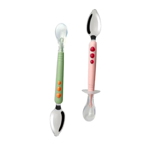 PartyKindom 2 Piezas Raspador Utensilios para Pequeños Utensilio De Bebé Cucharas De Aprendizaje De Bebé Utensilios De Bebe Cuchara para Raspar Fruta Bebé Cuchara De Gel De Sílice