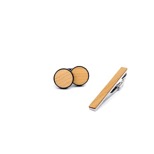 Wooden Round Cufflinks French Style Men's Sleeve Studs Personalized Pattern Tie Clip set