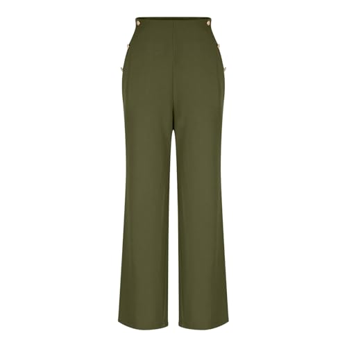 Dressy Work Pants for Women Stretchy Button Side High Waist Business Office Casual Straight Leg Trousers with Pockets4