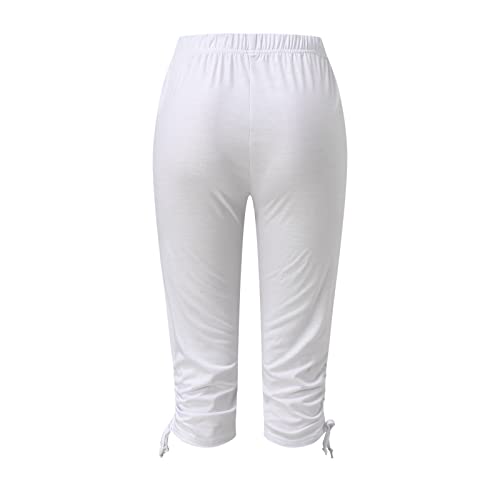 Beach Capri For Women Casual Summer Elastic Waistband Capri Leggings Smocking Cuff Active Stretch Slim Cropped Pants Medium #TOP7
