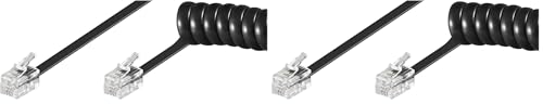 goobay 68002 Combiné téléphonique Câble spiralé, câble plat avec prise RJ10 (4P4C) vers prise RJ10 (4P4C) ; noir; 4 mètres (Lot de 2)