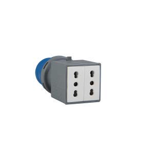 Adattatore Spina Blu 2 Prese Bipasso - Adattatore Da Spina 2P+T 16A 230V. Cee Industriale A 2 Prese Bipasso 2P+T 10/16A 230V