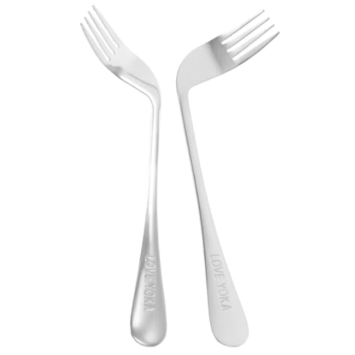 MOTHNUR 2個高齢者自助用角フォーク ステンレス製 快適ハンドル付き 食事補助用具 自立した食事をサポート 握りやすい設計 患者や身体障害者のための便利な食器