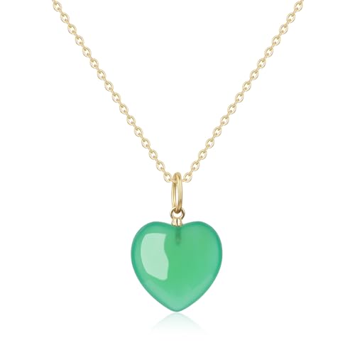 COAI Collar Dorado para Mujer de Ágata Verde Collar Plata Mujer con Colgante Corazón de Piedras Semipreciosas Naturales