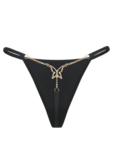 Image of RoseSeek Women's Sparkling Butterfly Chain Underwear Low Rise Cheeky G String Panty