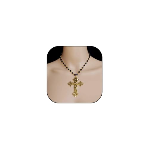Gothic Punk Cross Pendant Necklace Pearl Rhinestone Clavicle Chain Necklace Hip Hop Flower Cross Necklace Jewelry for Women Gifts
