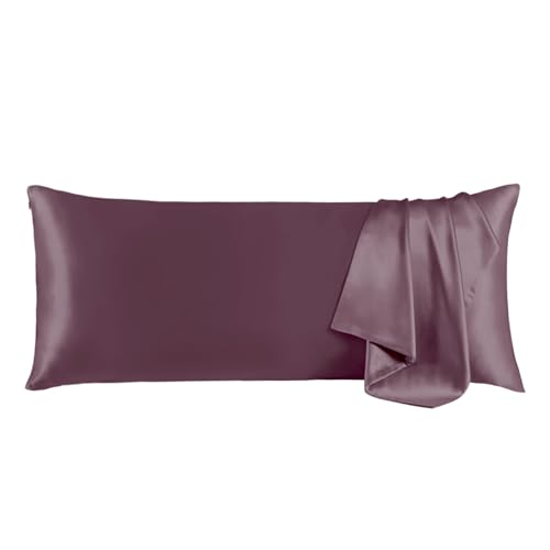 Image of THXSILK Set of 2 100% Mulberry Silk Pillowcase for Hair and Skin, Grade 6A+ Mulberry Silk Pillow Cases Ultra-Soft, Hypoallergenic Pillow Case Cover with Zipper (Body Size 20 inchx54 inch, Purple)
