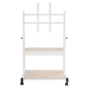 ATIVLB White TV Stand with Wheels for 43-86-inch TV, Adjustable Height 108.5-128.5cm, Capacity 100kg, with 66.8x18cm Small Storage Rack, for Living Rooms, Bedrooms, Offices