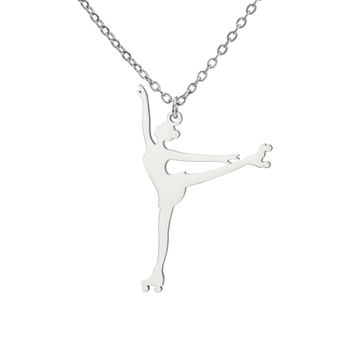 Dreamtimes Ice Skater Necklace Collar con colgante deportivo de patinaje sobre hielo Collar con colgante deportivo inspirado en la joyería para las mujeres amantes del patinaje (Plata-1)