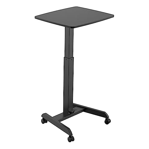 Kantek Mobile Sit Stand Laptop Computer Desk, Adjustable Height (29.6" to 44.2"), Compact 23.6" W X 20.5" D Platform, Foot Pedal Control, Steel Frame, Black Cover