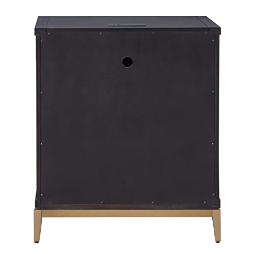 Image of Leick Home Julien Nightstand Side Table One Drawer and Lower Cabinet Modern - Fast Charging Station - Durable Solid Wood - Living Room, Bedroom, Office, Black with Gold Trim, 9079-BLKGD